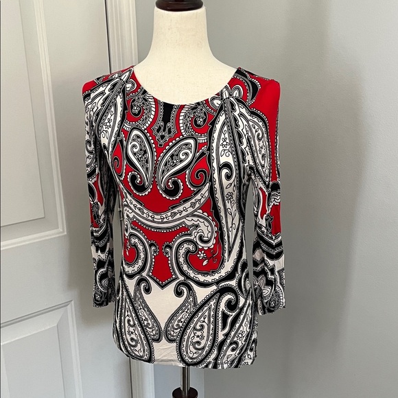 INC International Concepts Tops - INC International Concepts Red, White and Black Paisley Women’s Blouse